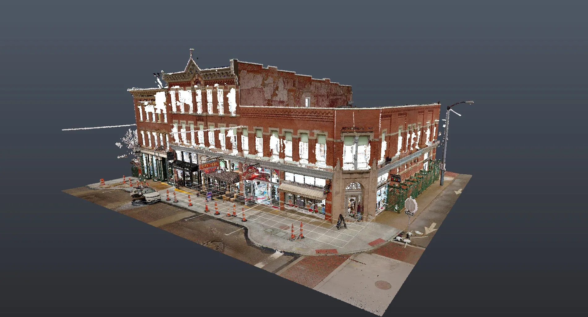 Colorized 3D point cloud of Buildings 50, 51, 52 captured with LiDAR scanning